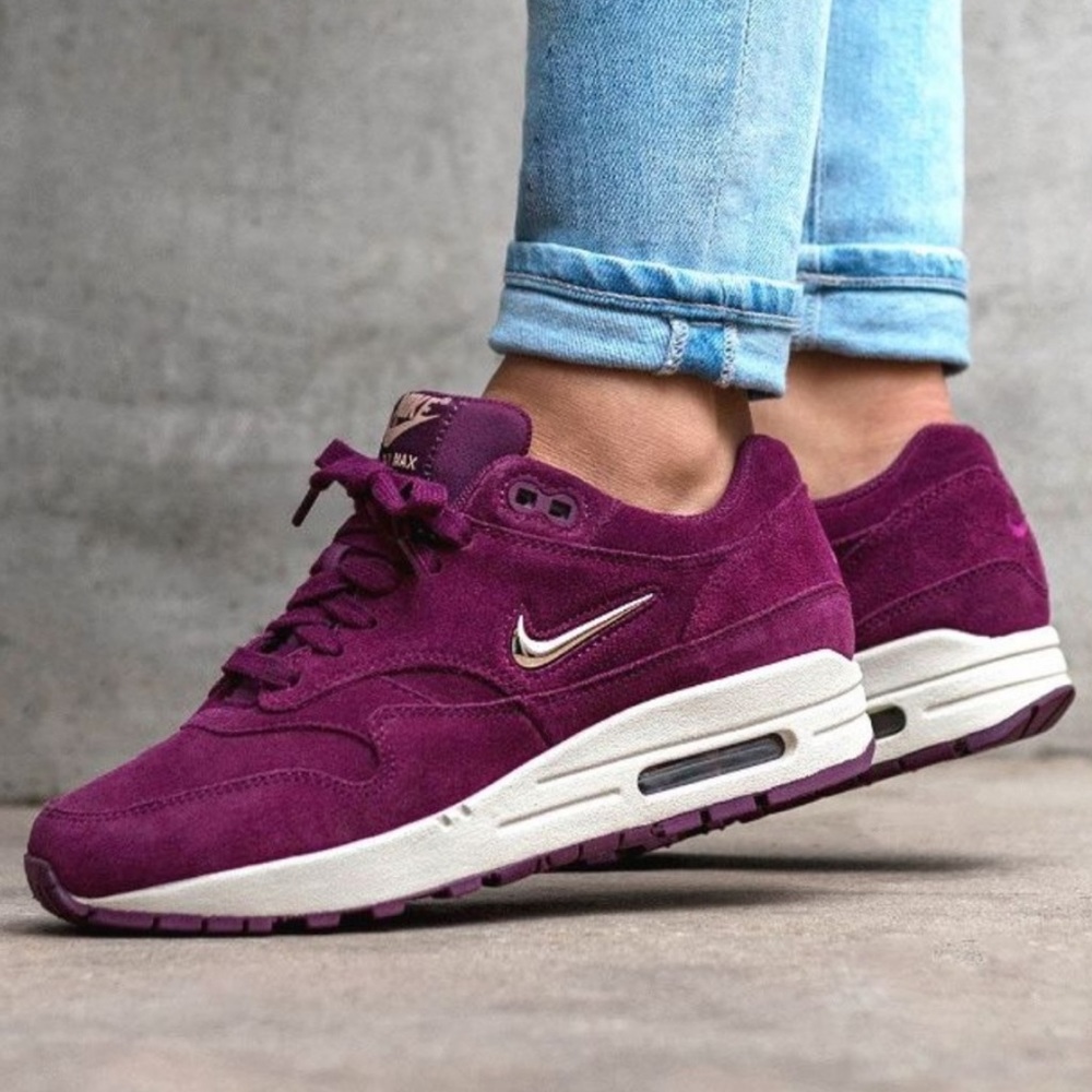 Nike❤️ Air Max 1 Premium Bordeaux Silver Sneakers - Picture 12 of 13